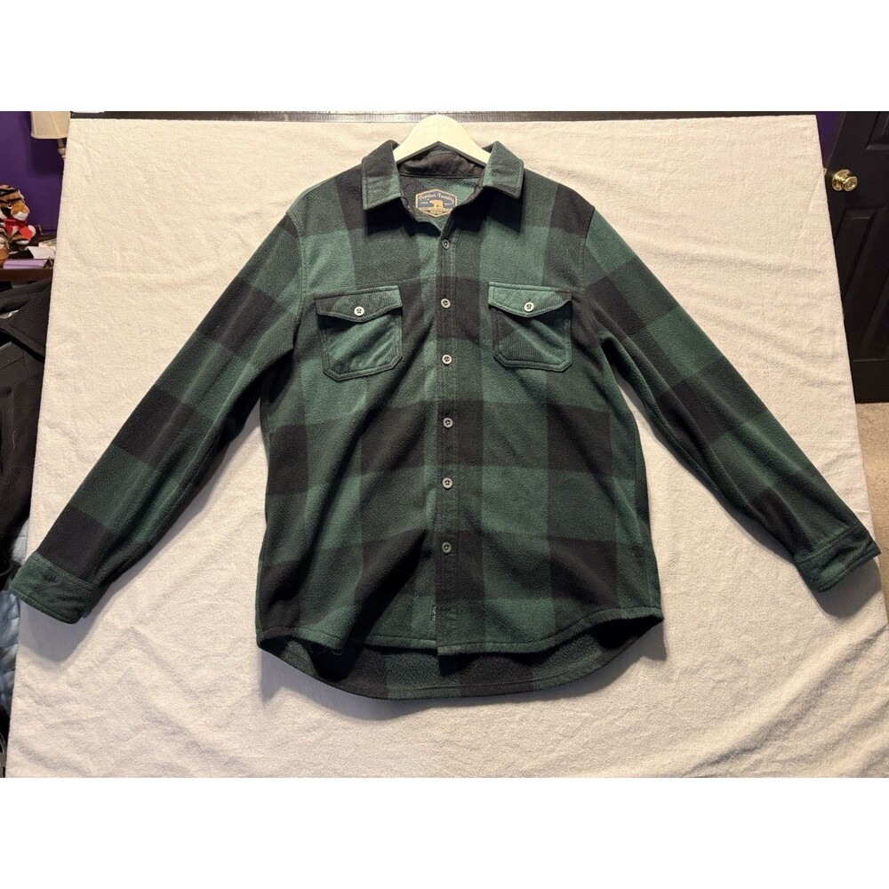 Freedom Foundry Men’s Long Sleeve Green Black Plaid Fleece Button Up Pockets L